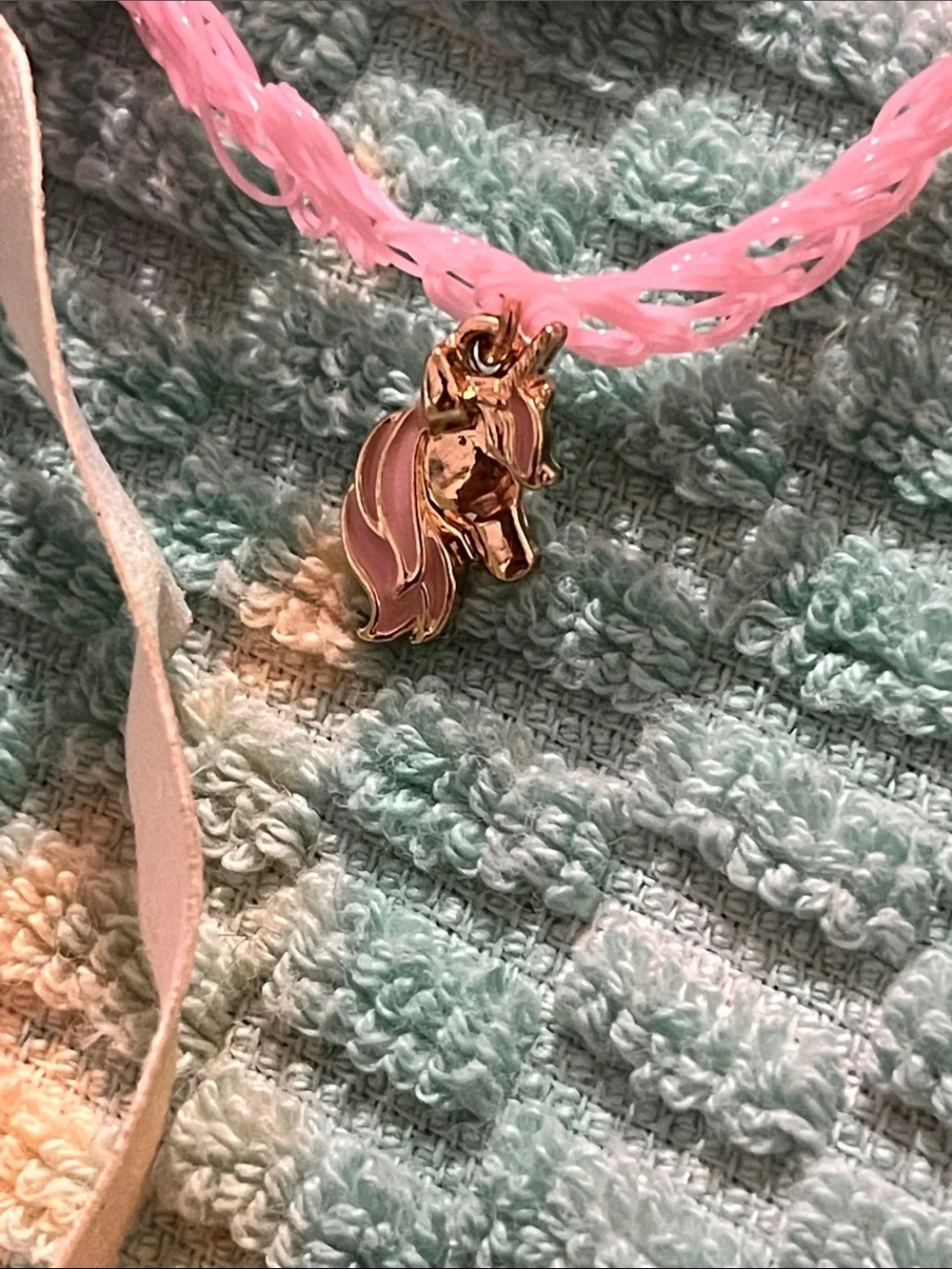 Pastel Pink Stretch Hair Choker with Gold Unicorn Charm